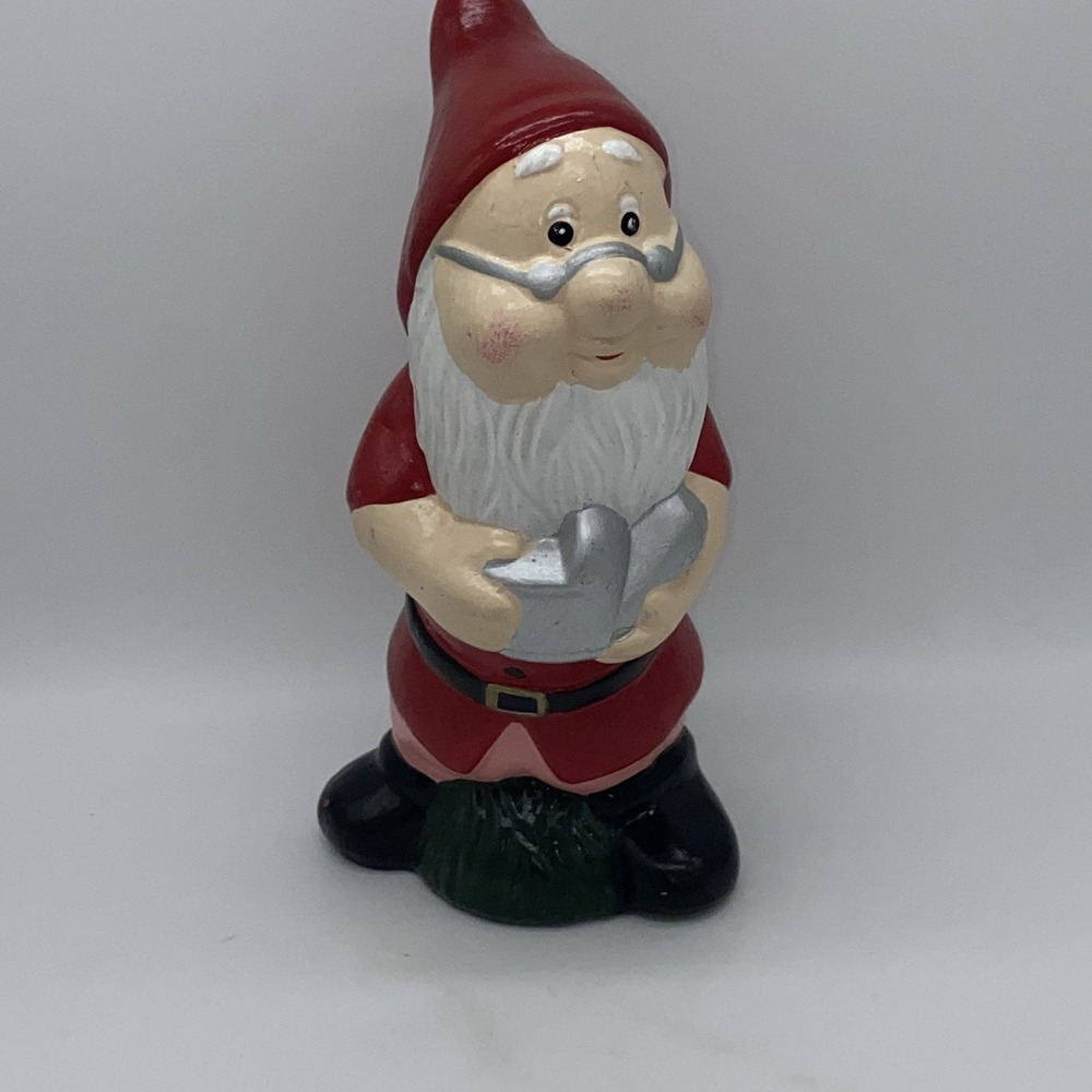 Hand Painted‎ 10" Ceramic Garden Gnome Dwarf Watering Can Figurine